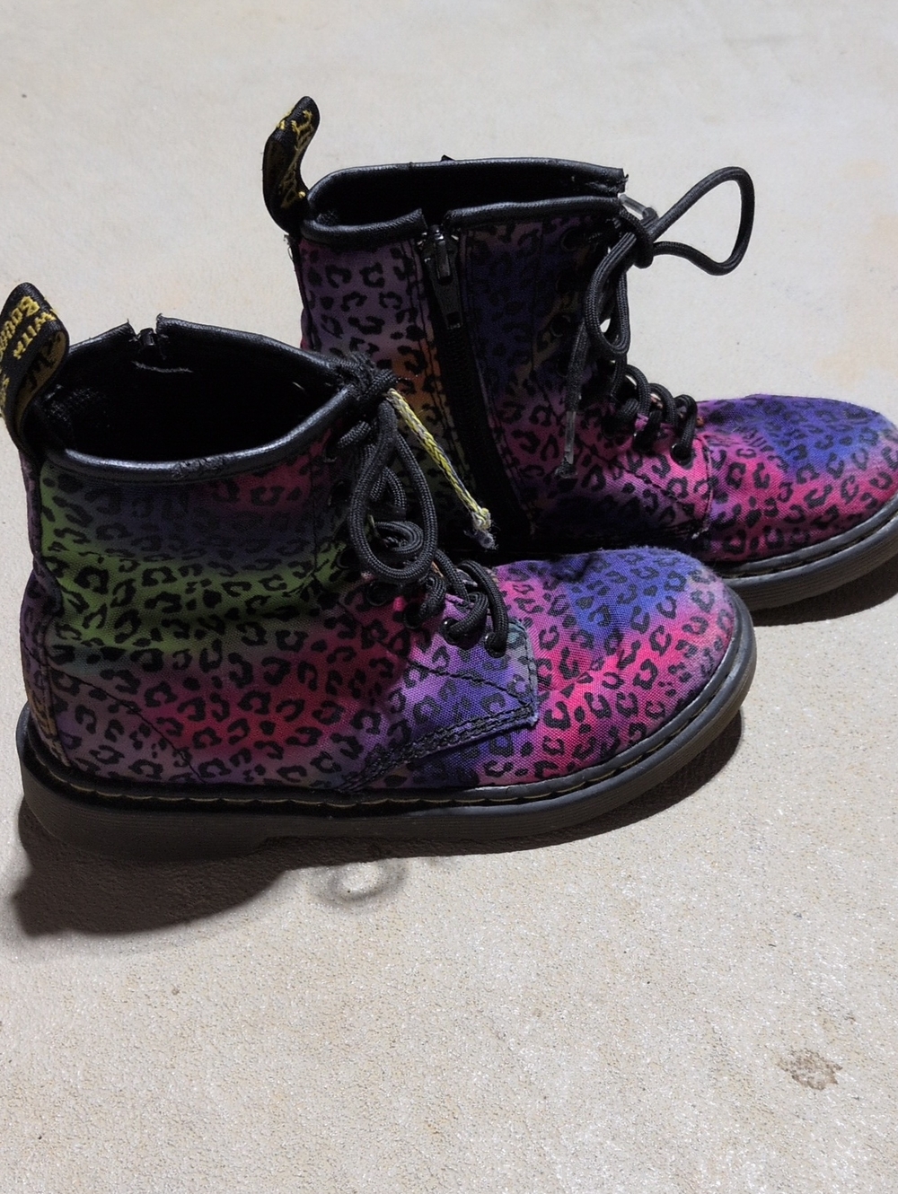 Dr. Martens Size 2 Kids Rainbow Leopard Print Lace-Up Boots - Purple/Multi